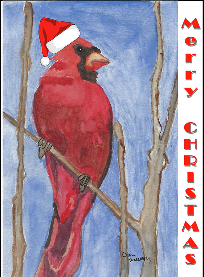 The Emperor Christmas Red Watercolor Painting Combined with Holiday Text and a Santa Hat Mixed Media by Ali Baucom