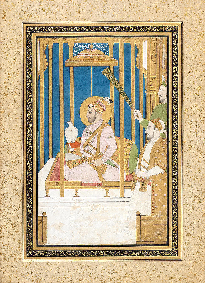The Emperor Farrukhsiyar Holding A Falcon, Seated On A Terrace With A Courtier And An Painting by Artistic Rifki