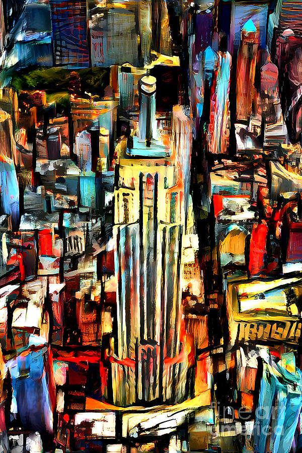 Empire State Building Mixed Media - The Empire State Building  In Brutalist Contemporary Abstract 20220623 v3 by Wingsdomain Art and Photography