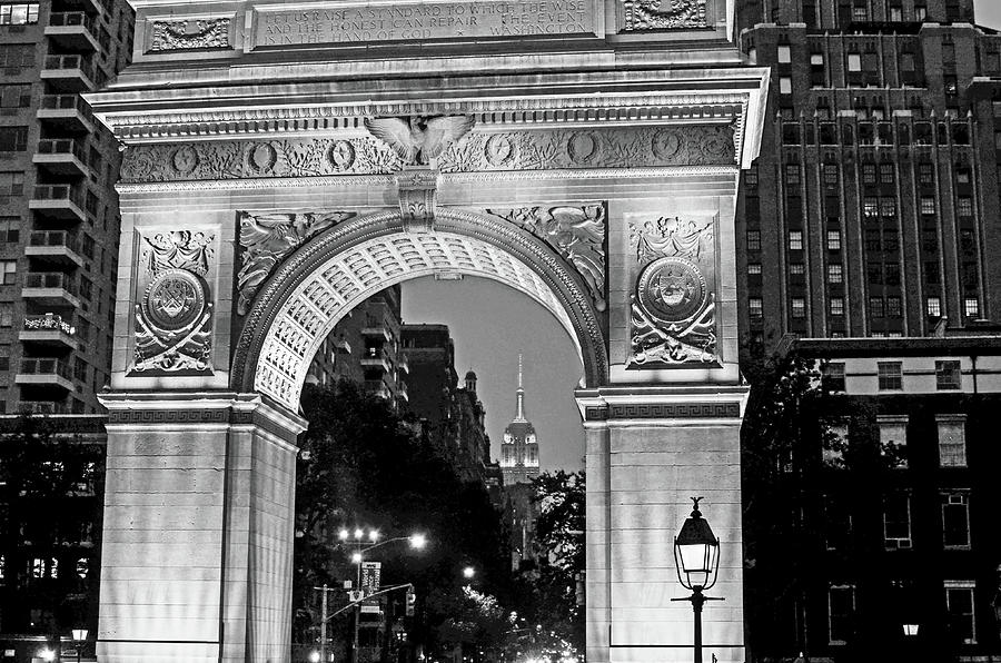 The Empire State Building through the Washington Square Arch Black and White Photograph by Toby McGuire
