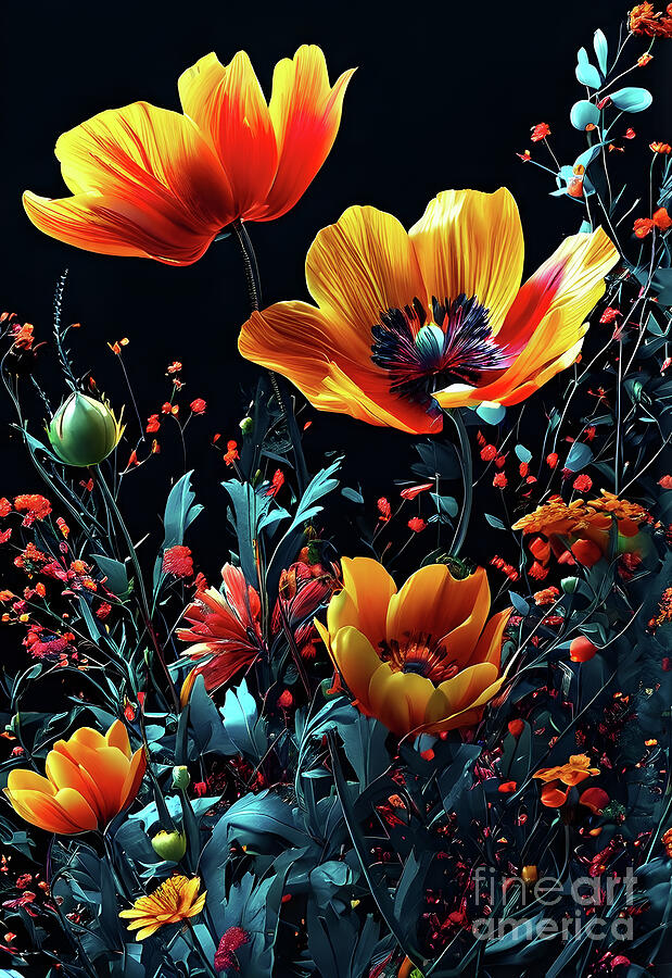 Flower Digital Art - The enchanted bouquet - a seasonal symphony in the grass by Sen Tinel