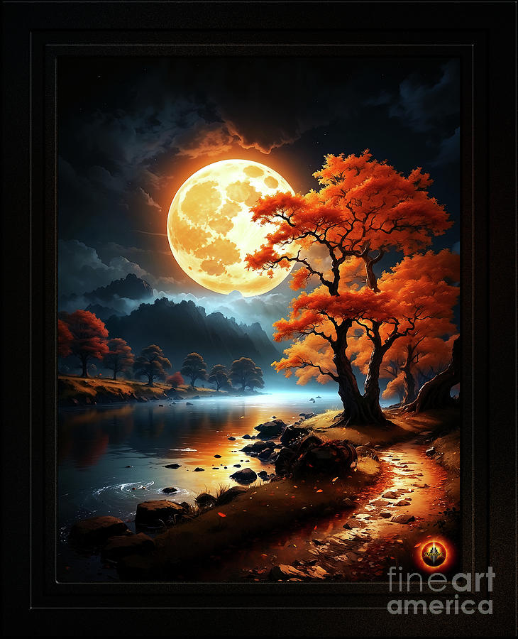 The Enchanted Realm Of The Orange Moon Alluring AI Concept Art by Xzendor7 Digital Art by Xzendor7