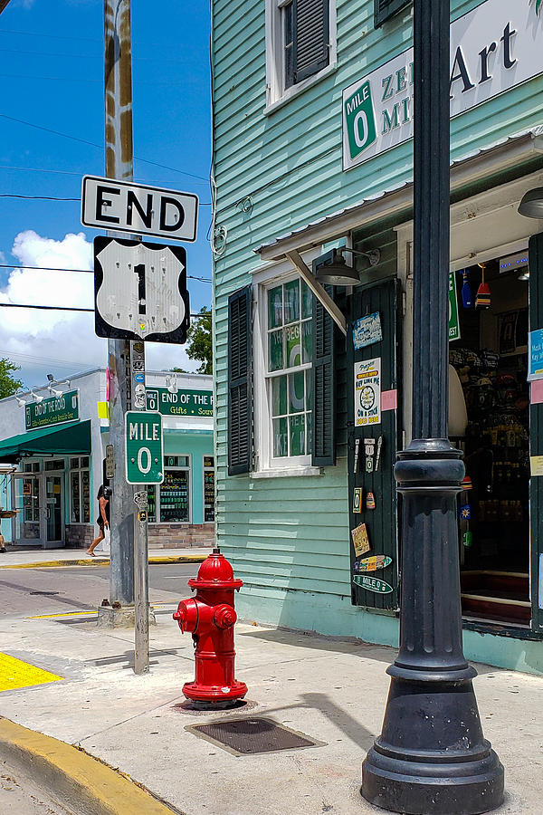 Sign Photograph - The End -Mile 0 Key West by Bonny Puckett