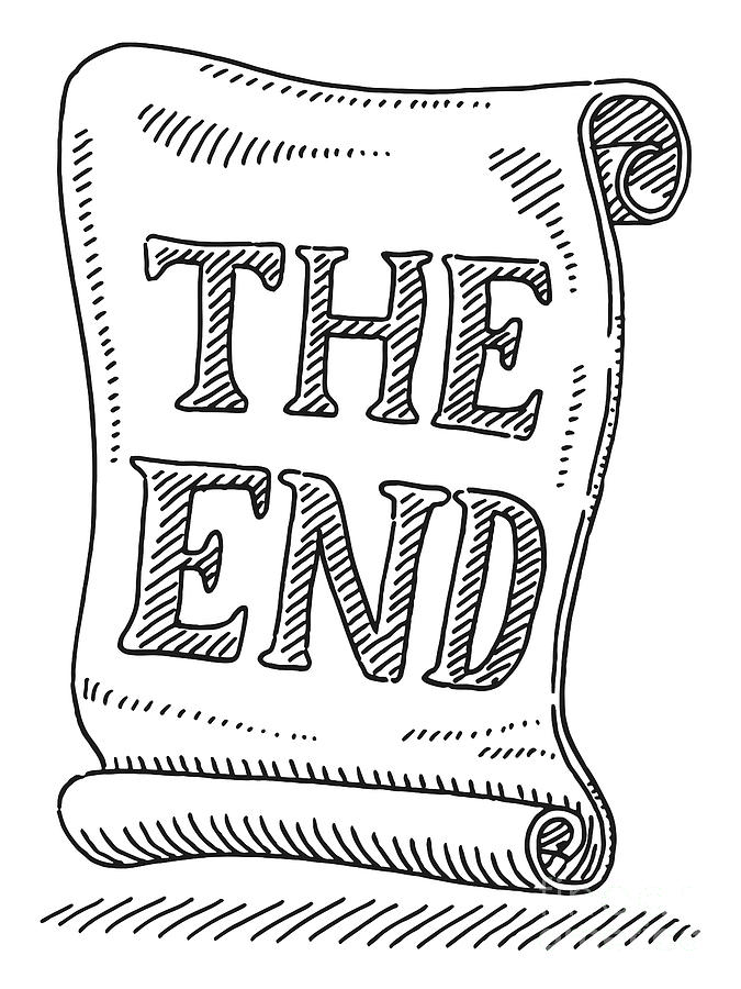 Black And White Drawing - The End Text Banner Drawing by Frank Ramspott
