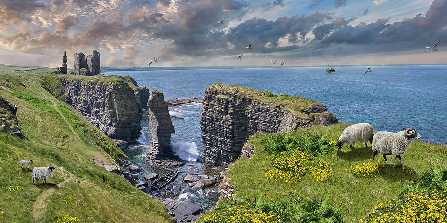 The enigmatic Castle Sinclair Girnigoe on dramatic cliffs Scotland Photograph by Paul E Williams