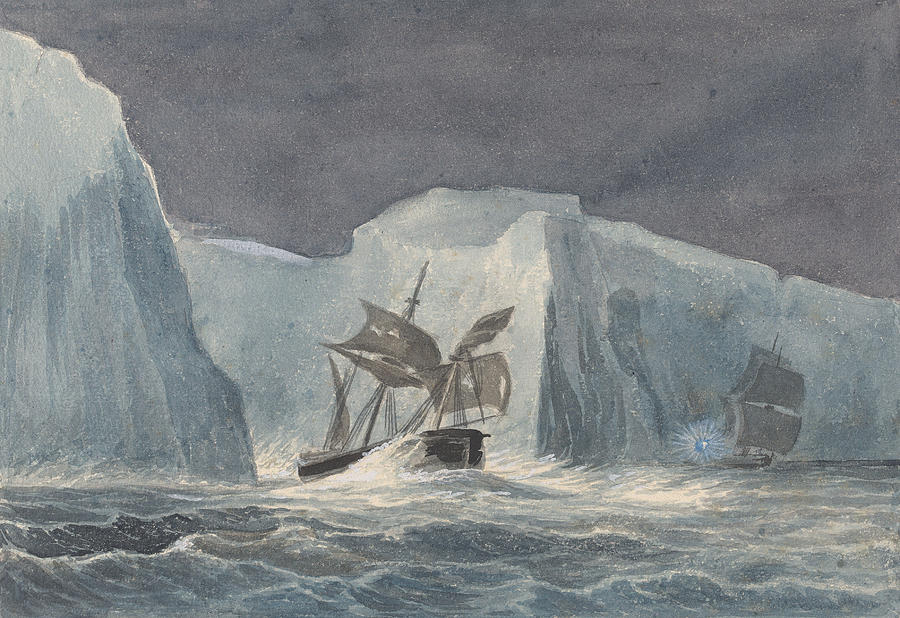 The Erebus Passing Through the Chain of Icebergs Drawing by Charles Hamilton Smith