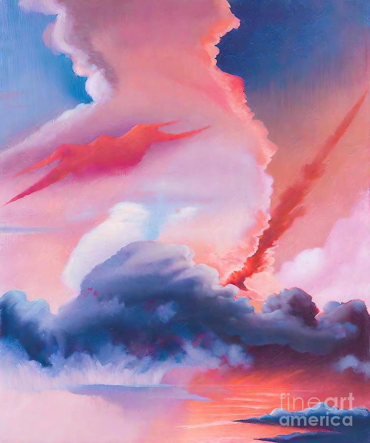 Sunset Painting - The Escape 3 Painting cloudscape clouds skies sunset sunrise storm dreamy zen 3d illustration abstract air art artistic atmosphere backdrop background beautiful bright brush cloudscape cloudy by N Akkash