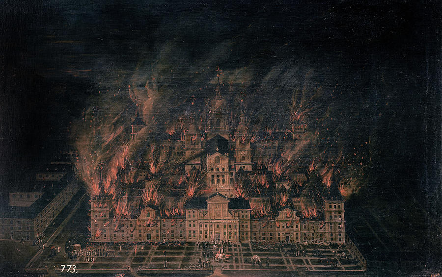 The Escorial Monastery On Fire. Painting by Album The Escorial Monastery On Fire. Painting by Album