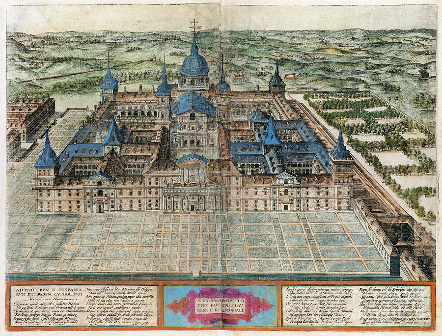 The Escorial Palace In Spain Drawing by Georg Braun and Franz Hogenberg