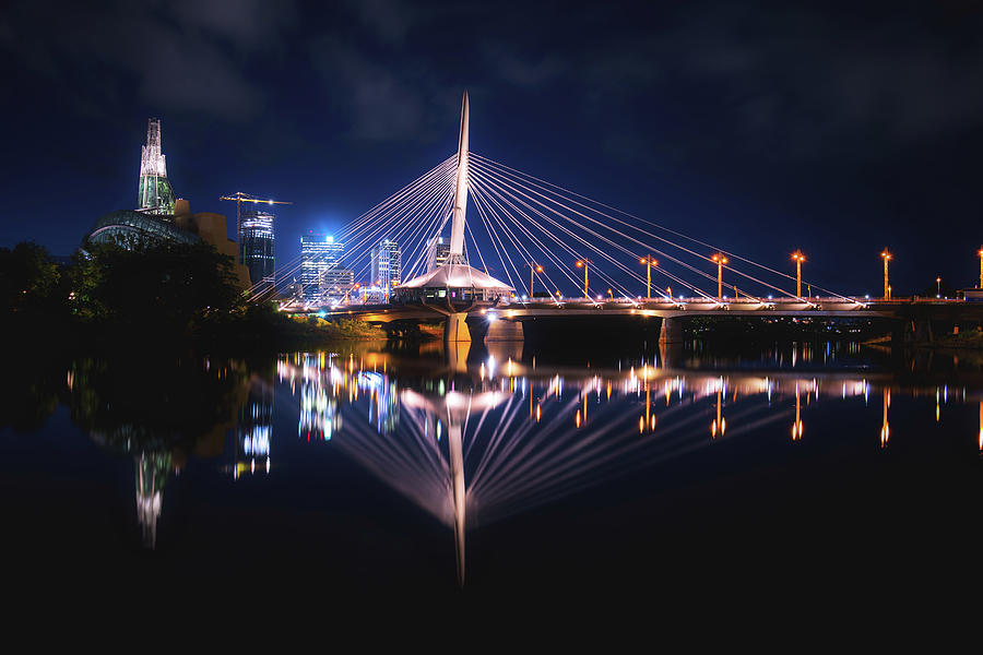 The Esplanade Riel and Winnipeg skyline at night... Photograph by Jay Smith