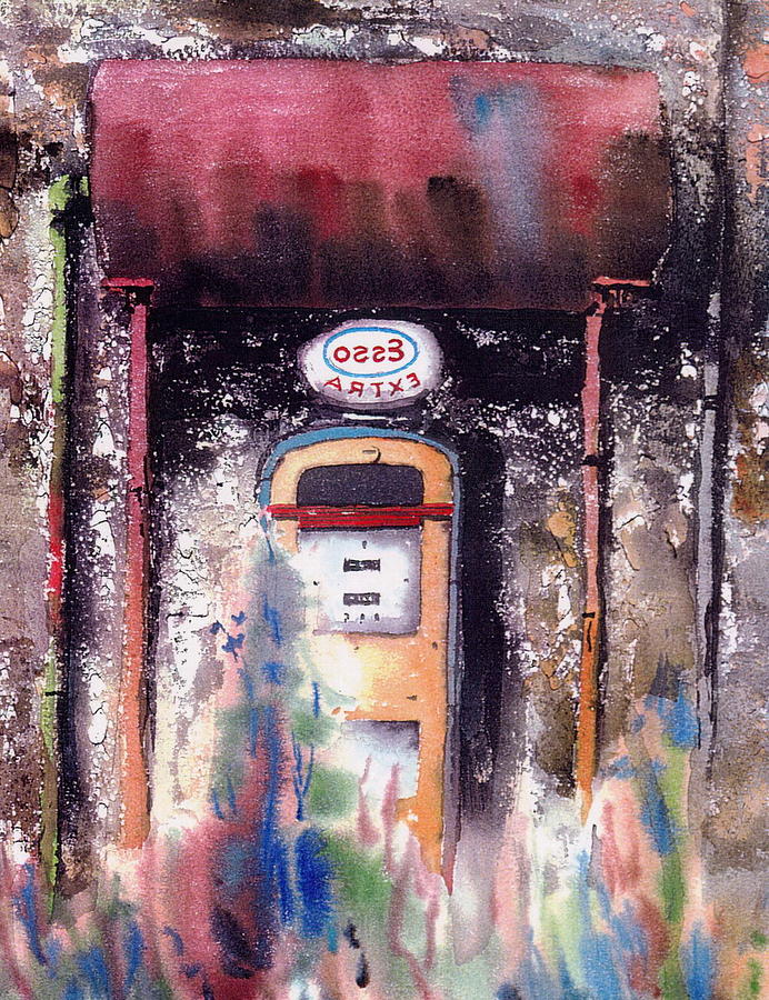 The Esso pump. Painting by Val Byrne