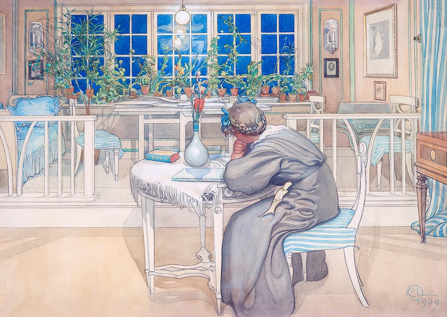 The Evening Before The Trip To England By Carl Larsson Drawing