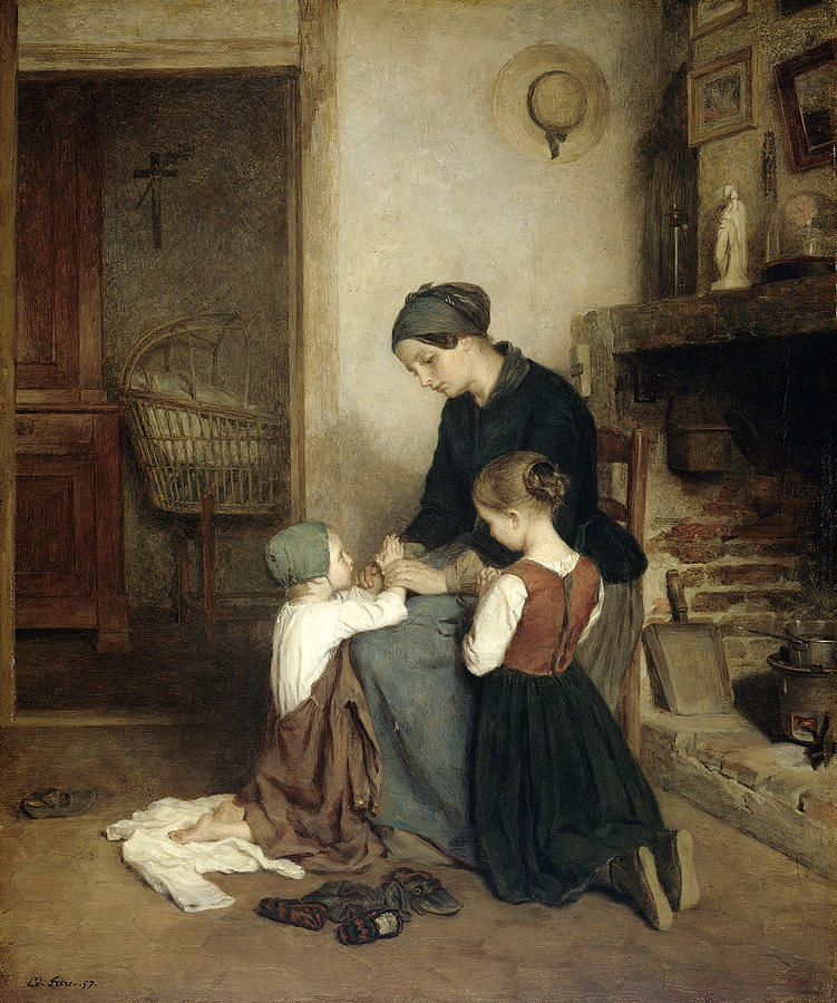 The Evening Prayer Painting by Pierre Edouard Frere