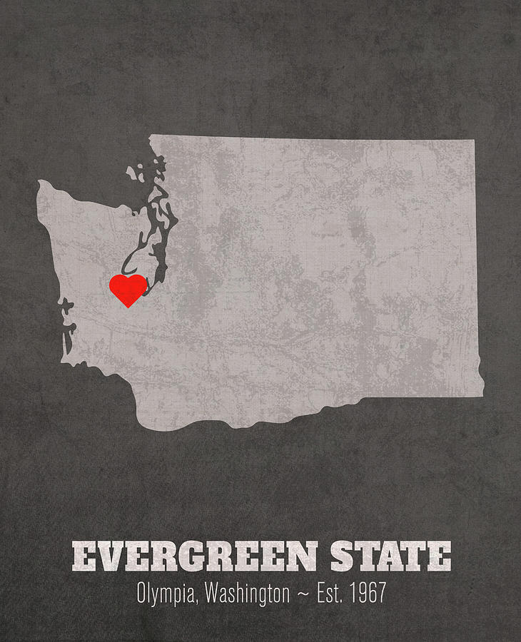 Map Mixed Media - The Evergreen State College Olympia Washington Founded Date Heart Map by Design Turnpike