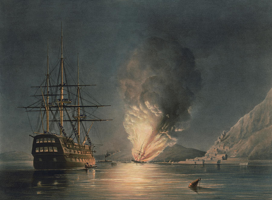 Edward Duncan Painting - The Explosion of the United States Steam Frigate Missouri by Edward Duncan by Mango Art