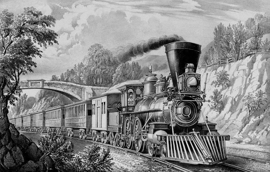 Transportation Drawing - The Express Train - Vintage Railroad  by War Is Hell Store