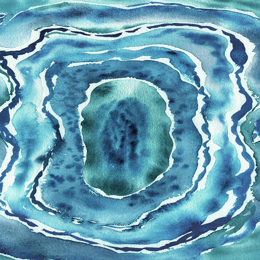 The Eye Of The Ocean Turquoise Blue Organic Curves Sea Above Abstract Watercolor II Painting by Irina Sztukowski