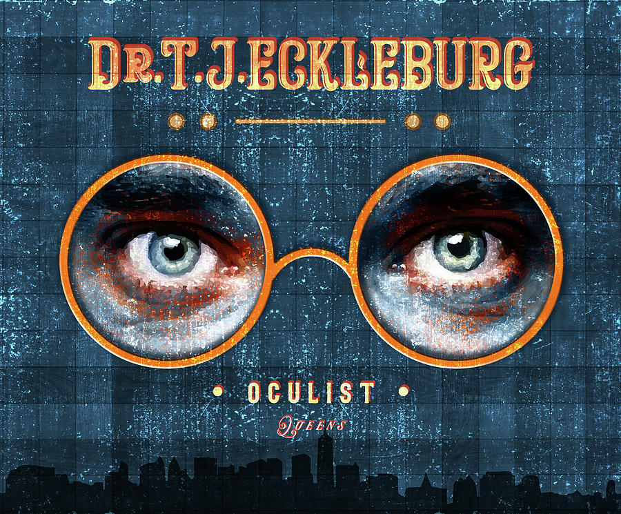 The Eyes of Dr. TJ Eckleburg, Oculist - 01 - Blue - The Great Gatsby - F.Scott Fitzgerald Mixed Media by Studio Grafiikka