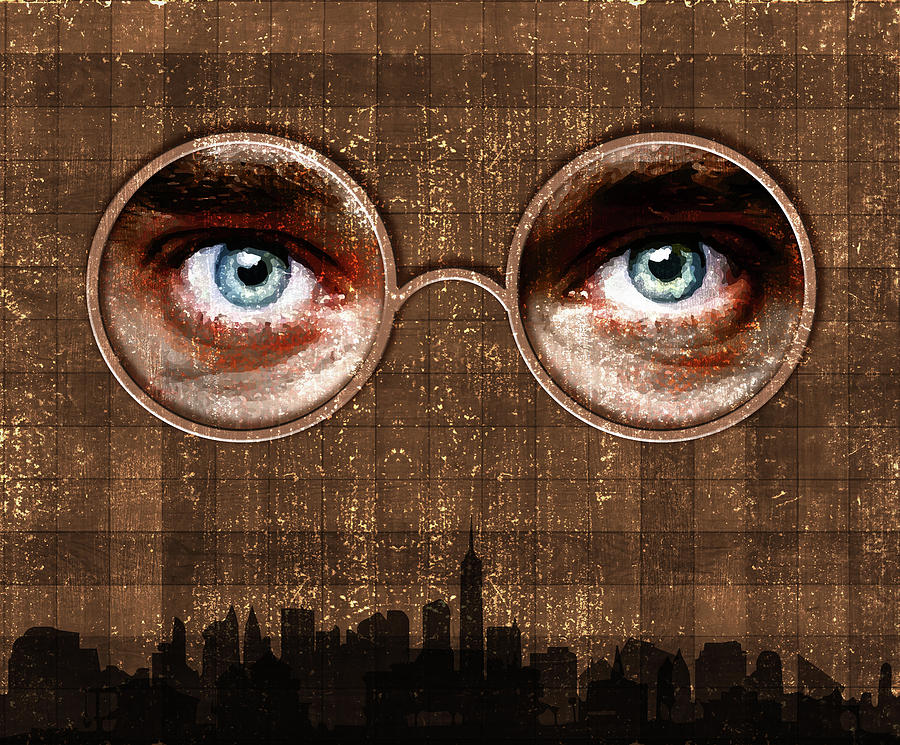 The Great Gatsby Mixed Media - The Eyes of Dr. TJ Eckleburg - The Great Gatsby - F.Scott Fitzgerald - Brown 05 by Studio Grafiikka