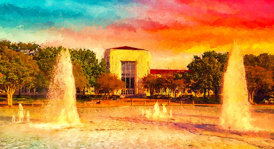 The Ezekiel W. Cullen Building of the University of Houston at sunset - digital painting Digital Art by Nicko Prints