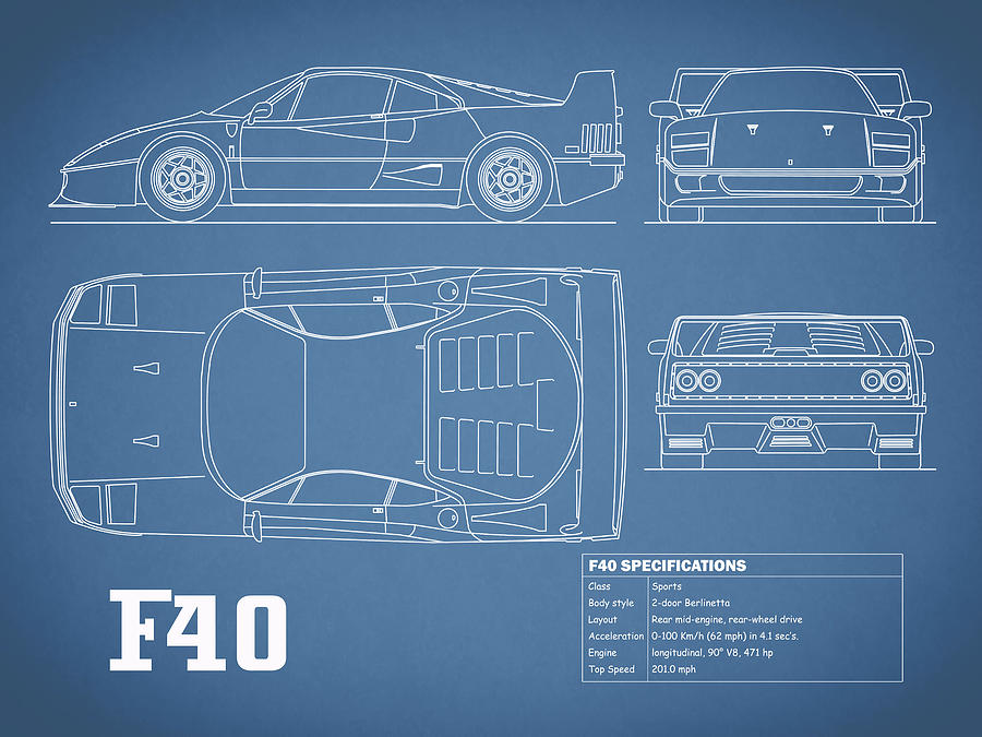 Car Photograph - The F40 Blueprint by Mark Rogan