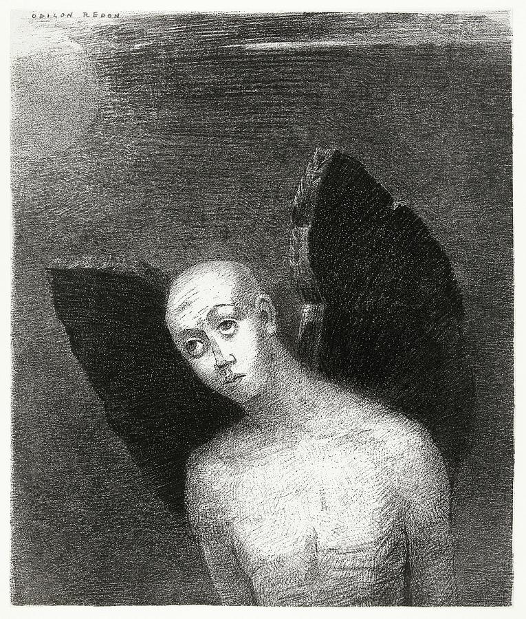 Odilon Redon Painting - The Fallen Angel Spreads His Black Wings by Odilon Redon