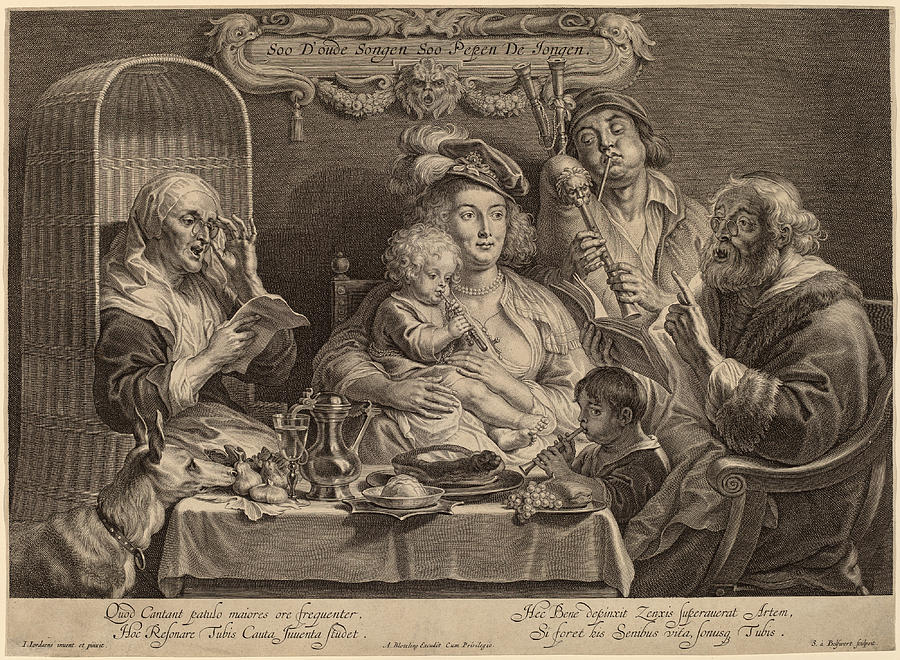The Family Concert, As the old sing, so the young twitter Drawing by Schelte Adams Bolswert