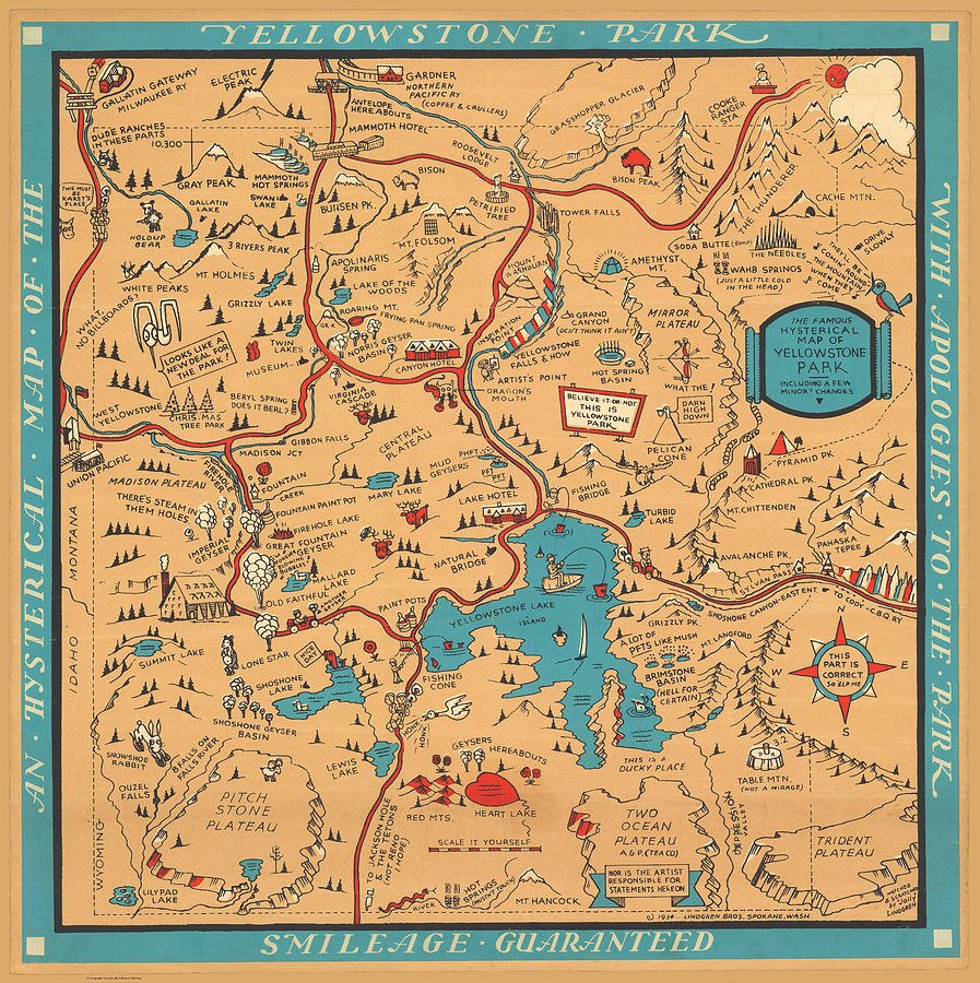 The famous hysterical map of Yellowstone park Digital Art by Owl ...