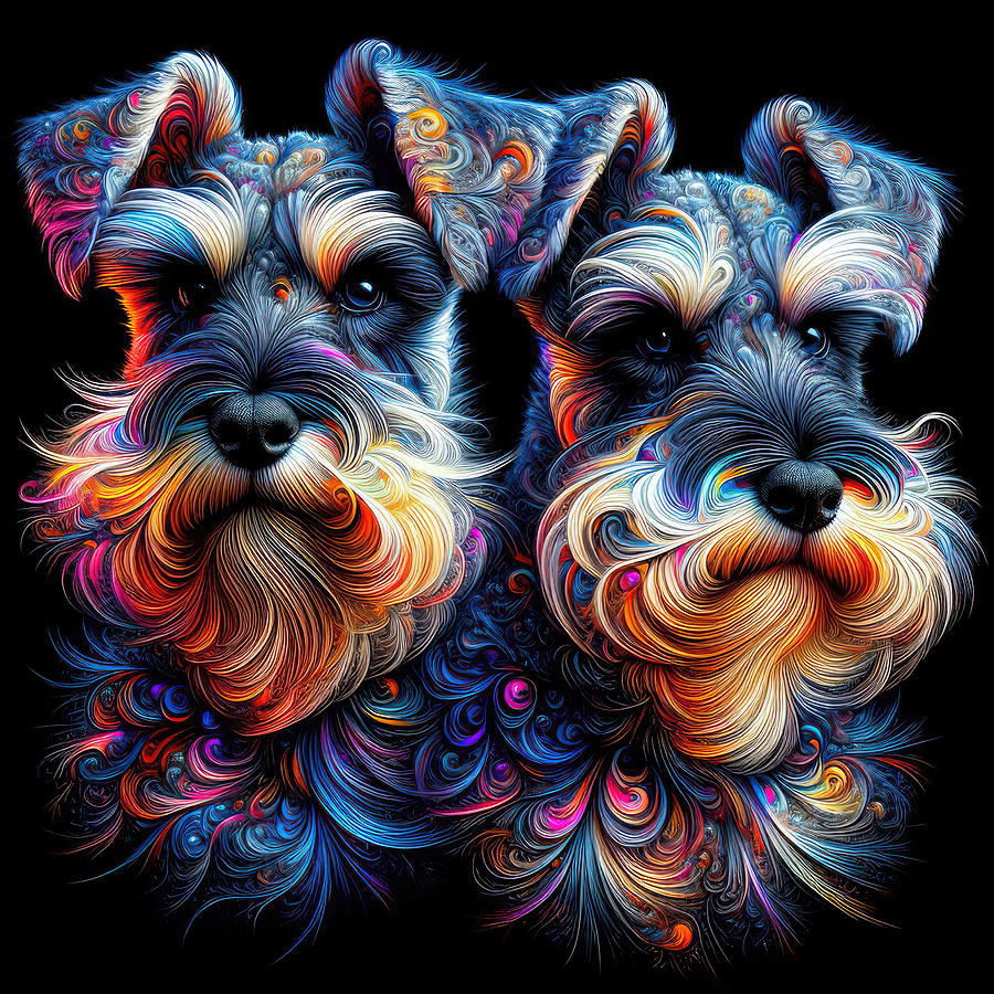 Miniature Schnauzer Digital Art - The Fantastical Shinto and Tintor by Bill And Linda Tiepelman