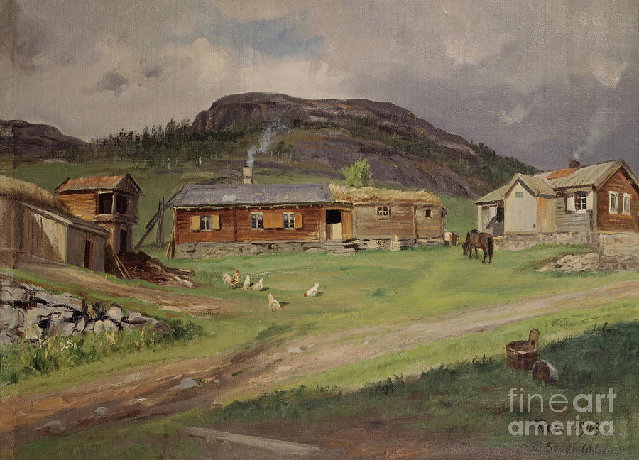 The farm Rese, Hemsedal, 1943 Painting by O Vaering by Thoralv Sundt-Ohlsen