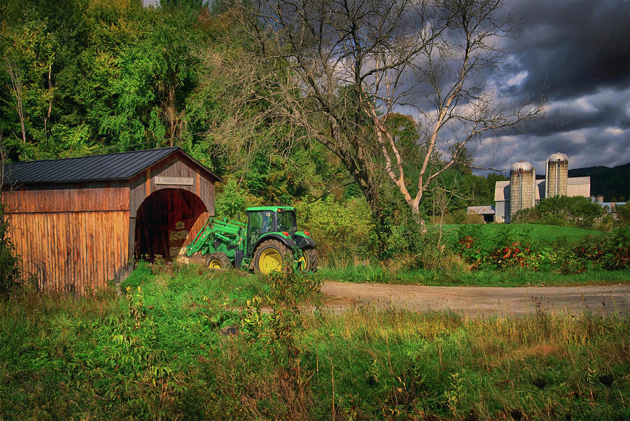 The Farm, the Tractor, and a Covered Bridge Photograph by Joann Vitali