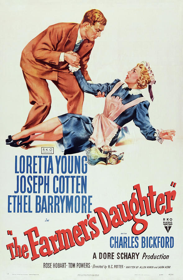 Vintage Mixed Media - The Farmers Daughter, with Loretta Young and Joseph Cotten, 1947 by Movie World Posters