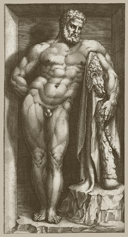 The Farnese Hercules Drawing by Giorgio Ghisi