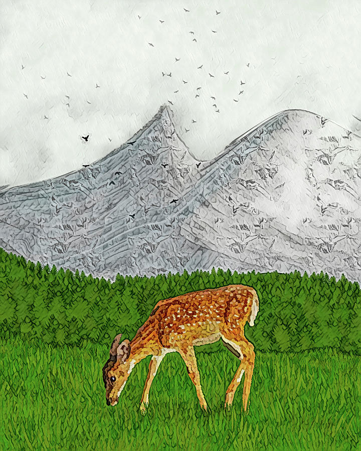 The Fawn And The Mountains Digital Art
