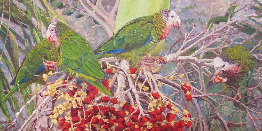 The Feast - Abaco Parrots Painting by Ritchie Eyma