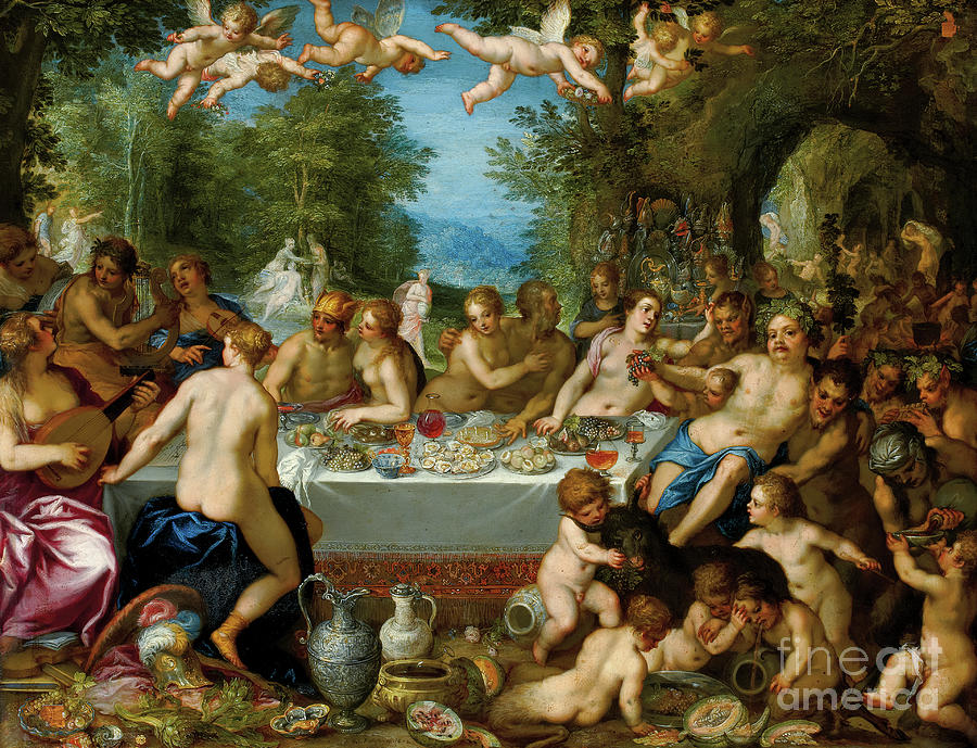 Nude Painting - The feast of the gods The marriage of Bacchus and Ariadne, 1602 by Brueghel and Rottennhammer