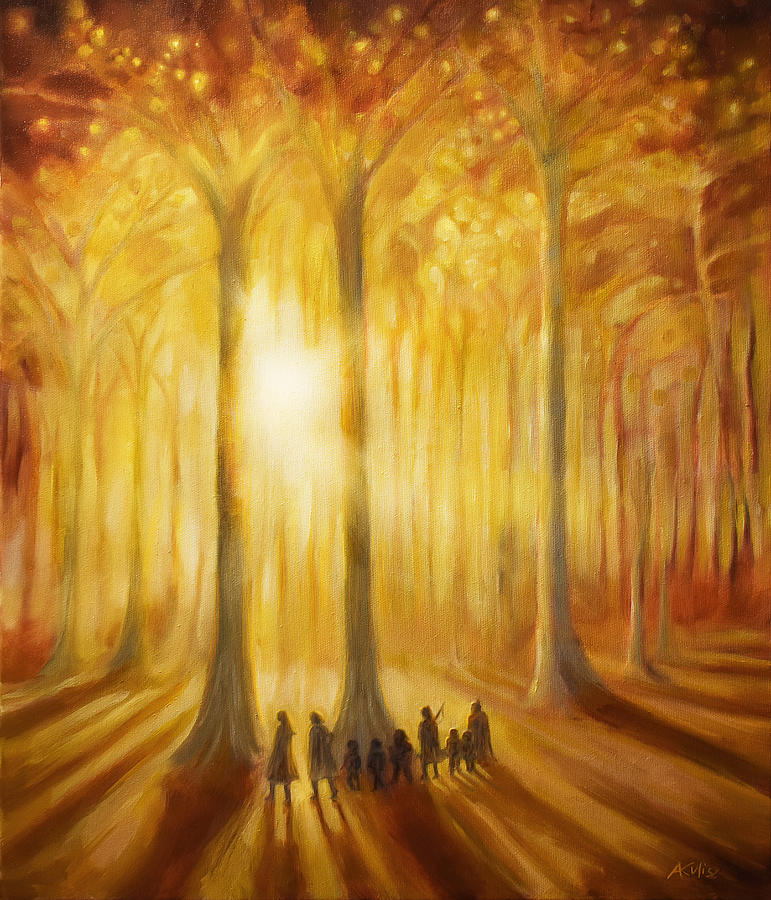 Fellowship Of The Ring Painting - The Fellowship in Lothlorien by Anna Kulisz