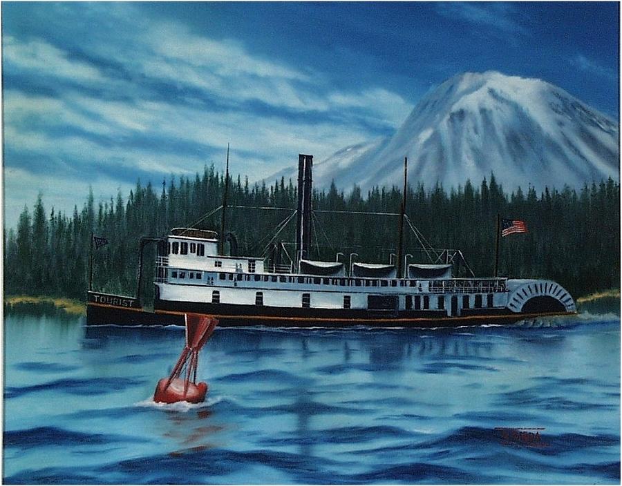 The Ferry Tourist on Puget Sound Painting by George Bieda