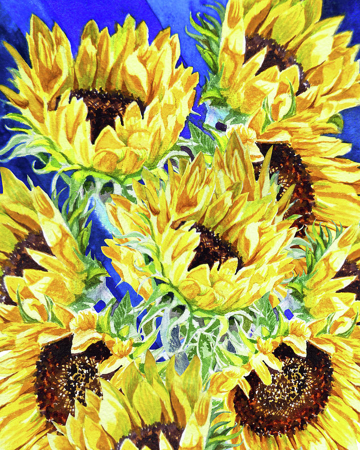 The Field Of Flowers Happy Sunflowers Watercolor    Painting by Irina Sztukowski
