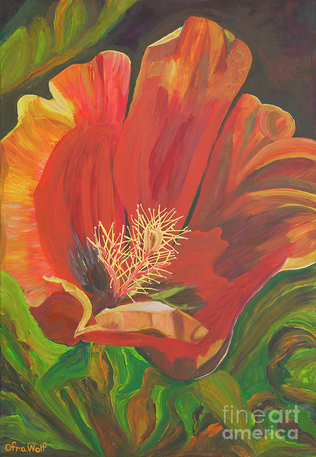 The fiery flower Painting by Ofra Wolf