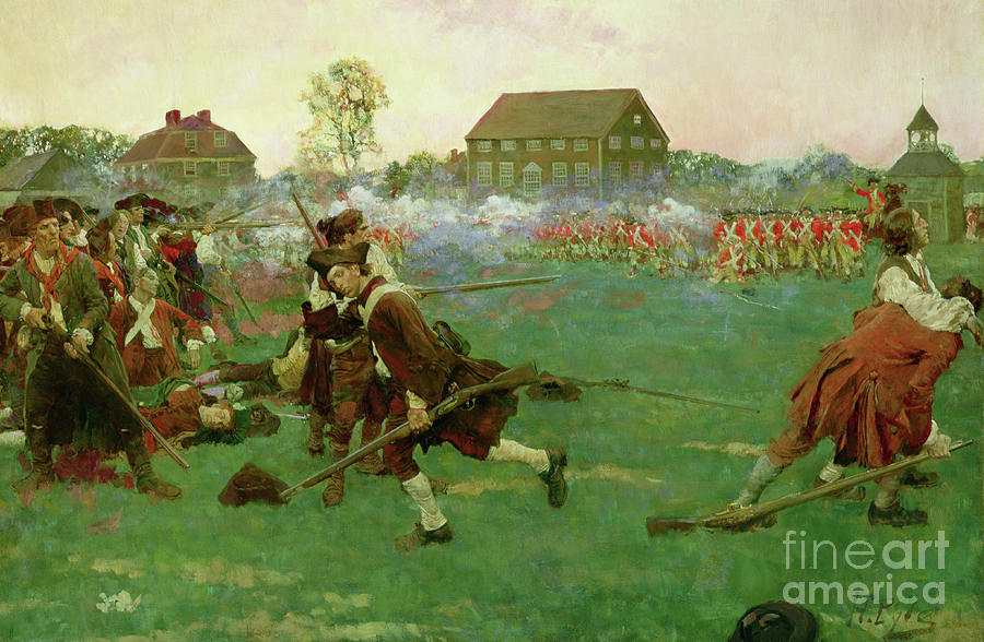 The Fight on Lexington Common, April 19, 1775, from The Story of the Revolution by Woodrow Wilson Painting by Howard Pyle