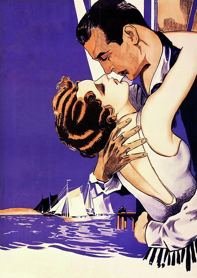 Gary Cooper Painting - The First Kiss, 1928, movie poster painting by Stars on Art