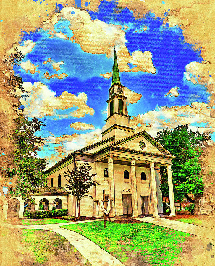 The First Presbyterian Church in Gainesville, Florida - digital painting with vintage look Digital Art by Nicko Prints