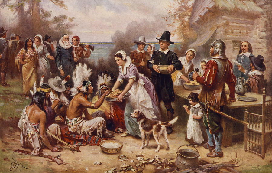 The First Thanksgiving 1621 - Jean Leon Gerome Ferris Painting by War Is Hell Store