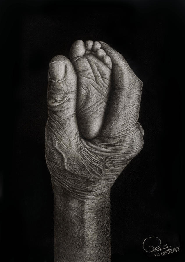Portrait Drawing - The First Touch  by Rijo John