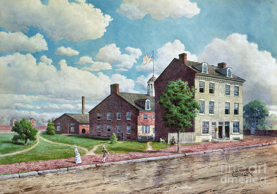 The First U.S. Mint Building in Philadelphia, Pennsylvania Painting by Edwin Lamasure