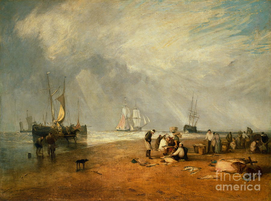 The Fish Market at Hastings Beach Painting by William Turner