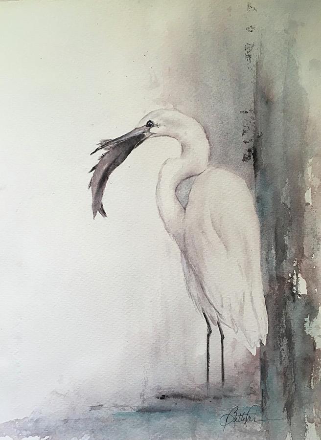 Egret Painting - The Fisherman by Bette Orr