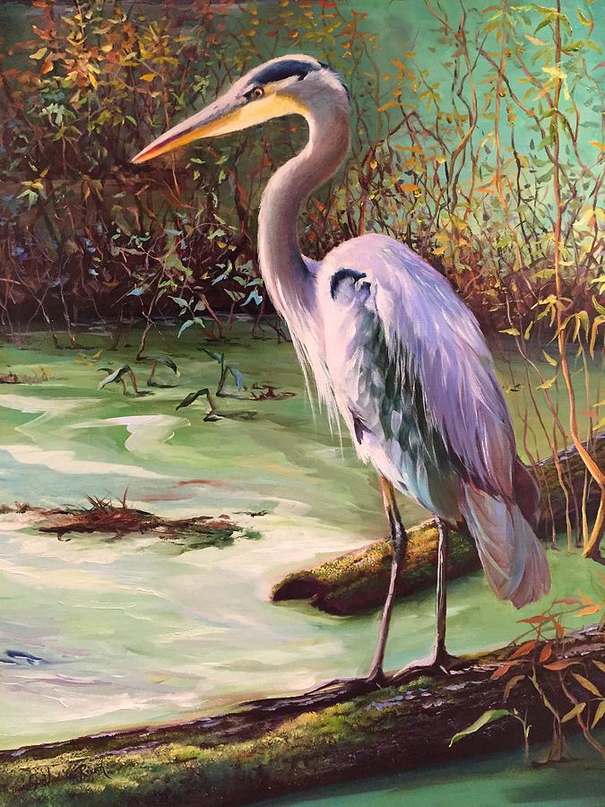 Great Heron Painting - The Fisherman by Judy Rixom