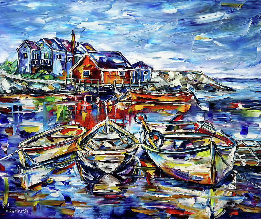 The Fishing Boats Of Peggys Cove Painting by Mirek Kuzniar